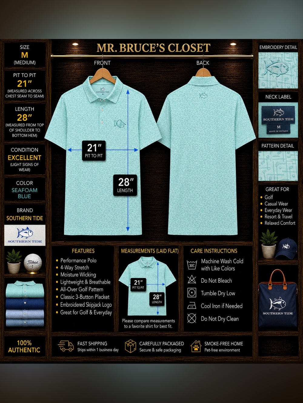 Southern Tide Seafoam Blue Performance Polo